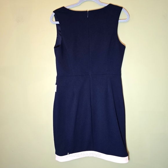 Vince Camuto Navy Blue Light Pink V-neck Wrap Skirt Sheath Dress Size 10 - Picture 6 of 9